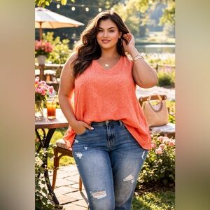 Michel Studio Coral Polka Dot Sleeveless Blouse Plus Size 22 [000289]